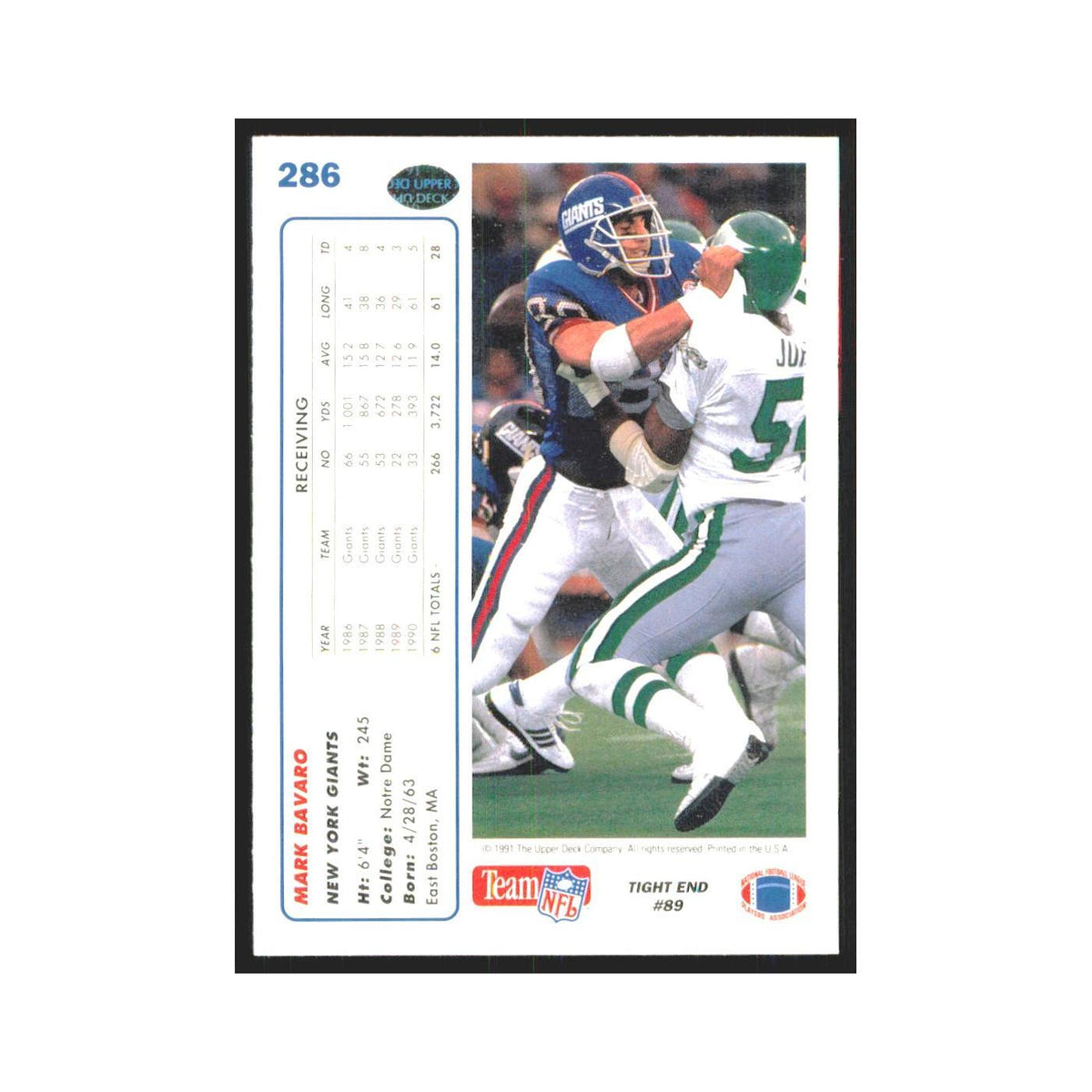 1991 Upper Deck Mark Bavaro Giants #286