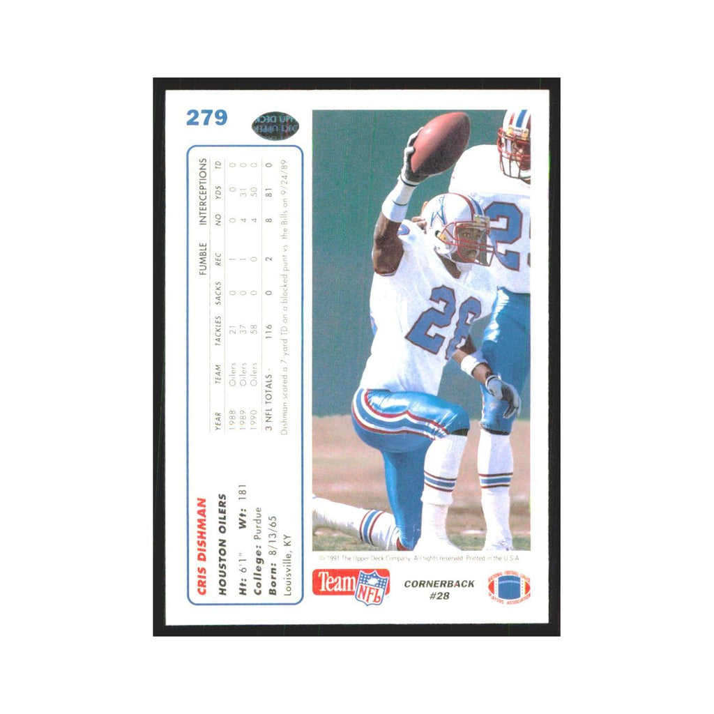 1991 Upper Deck Cris Dishman Houston Oilers #279