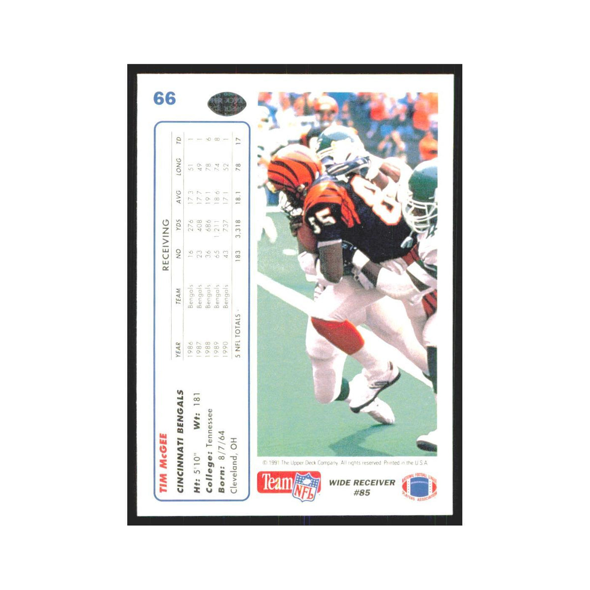 1991 Upper Deck Tim McGee Bengals #66