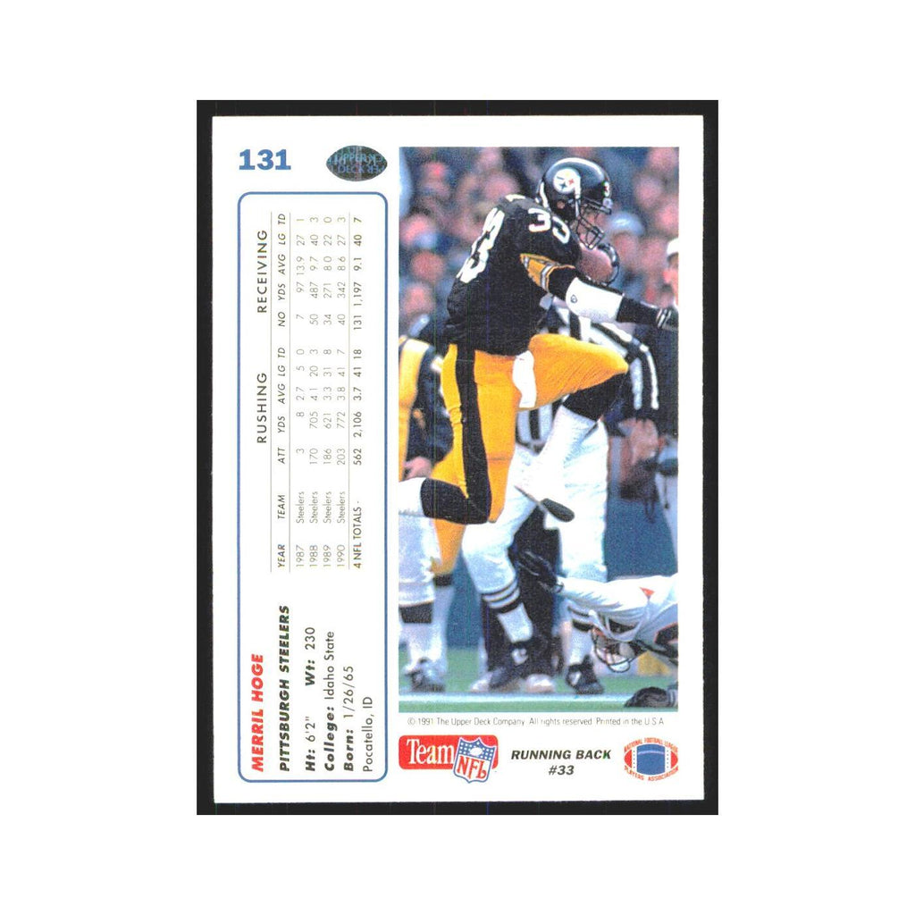 1991 Upper Deck Merril Hoge Steelers #131