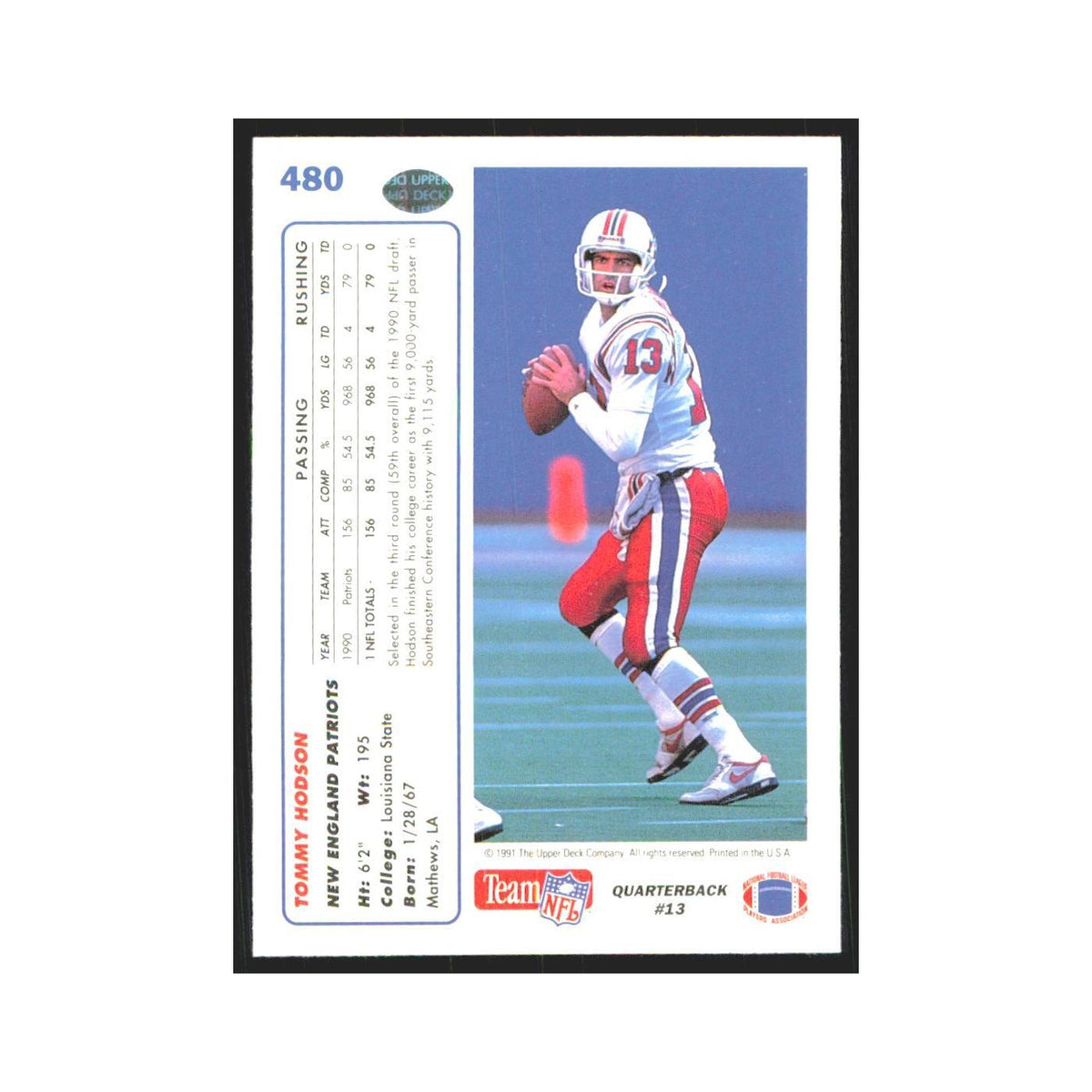 1991 Upper Deck Tommy Hodson Patriots #480