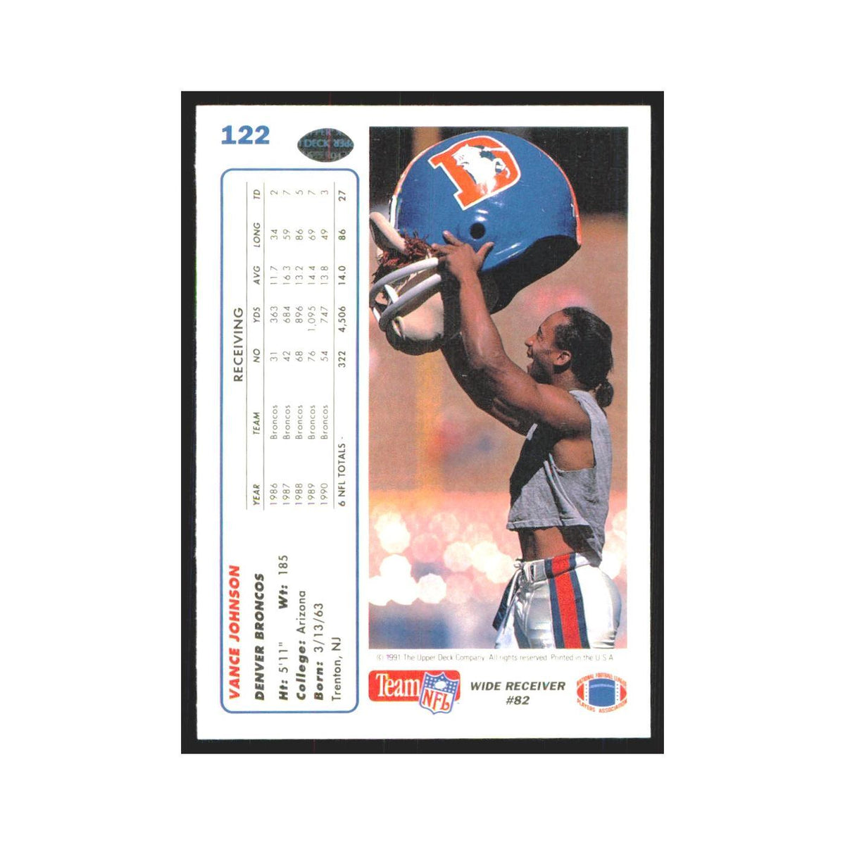 1991 Upper Deck Vance Johnson Broncos #122