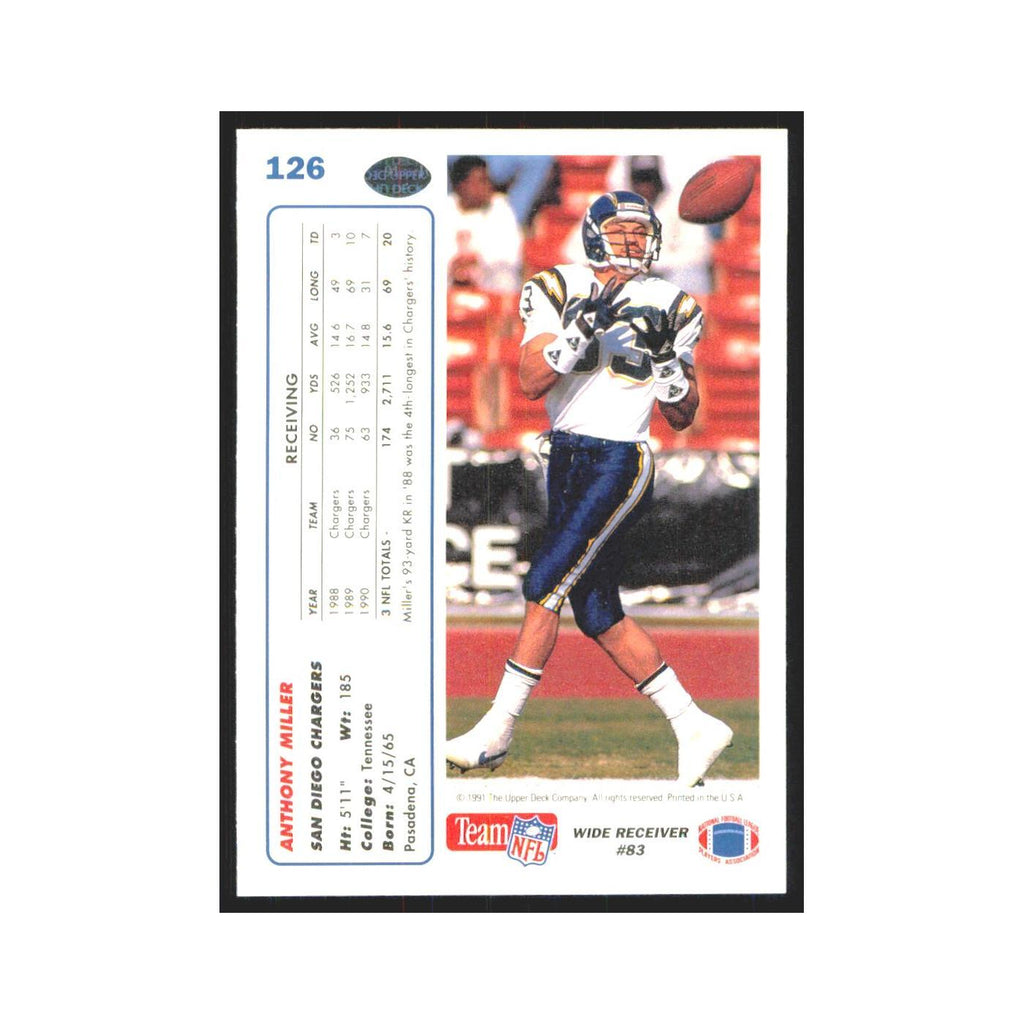 1991 Upper Deck Anthony Miller San Diego Chargers #126