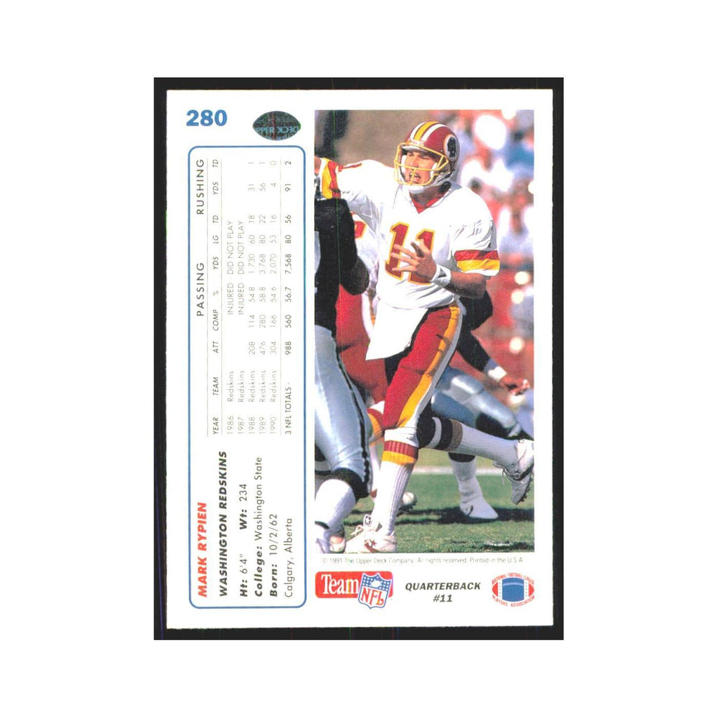 1991 Upper Deck Mark Rypien Redskins #280