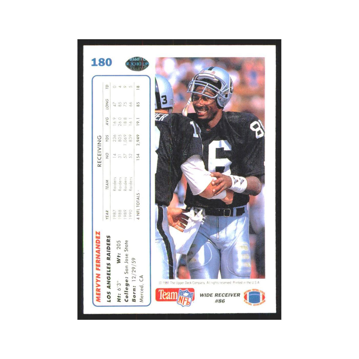 1991 Upper Deck Mervyn Fernandez Los Angeles Raiders #180