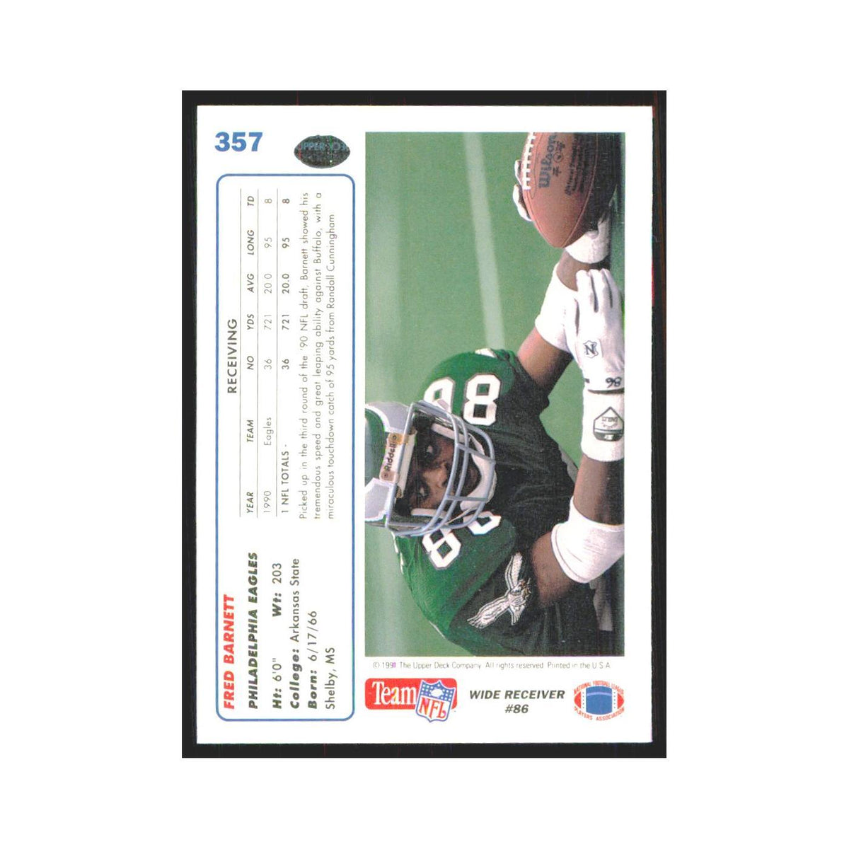1991 Upper Deck Fred Barnett Eagles #357