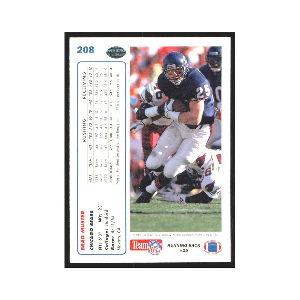 1991 Upper Deck Brad Muster Bears #208
