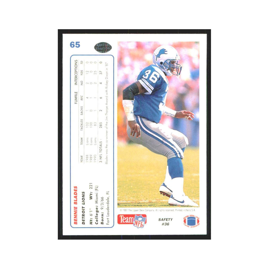 1991 Upper Deck Bennie Blades Lions #65