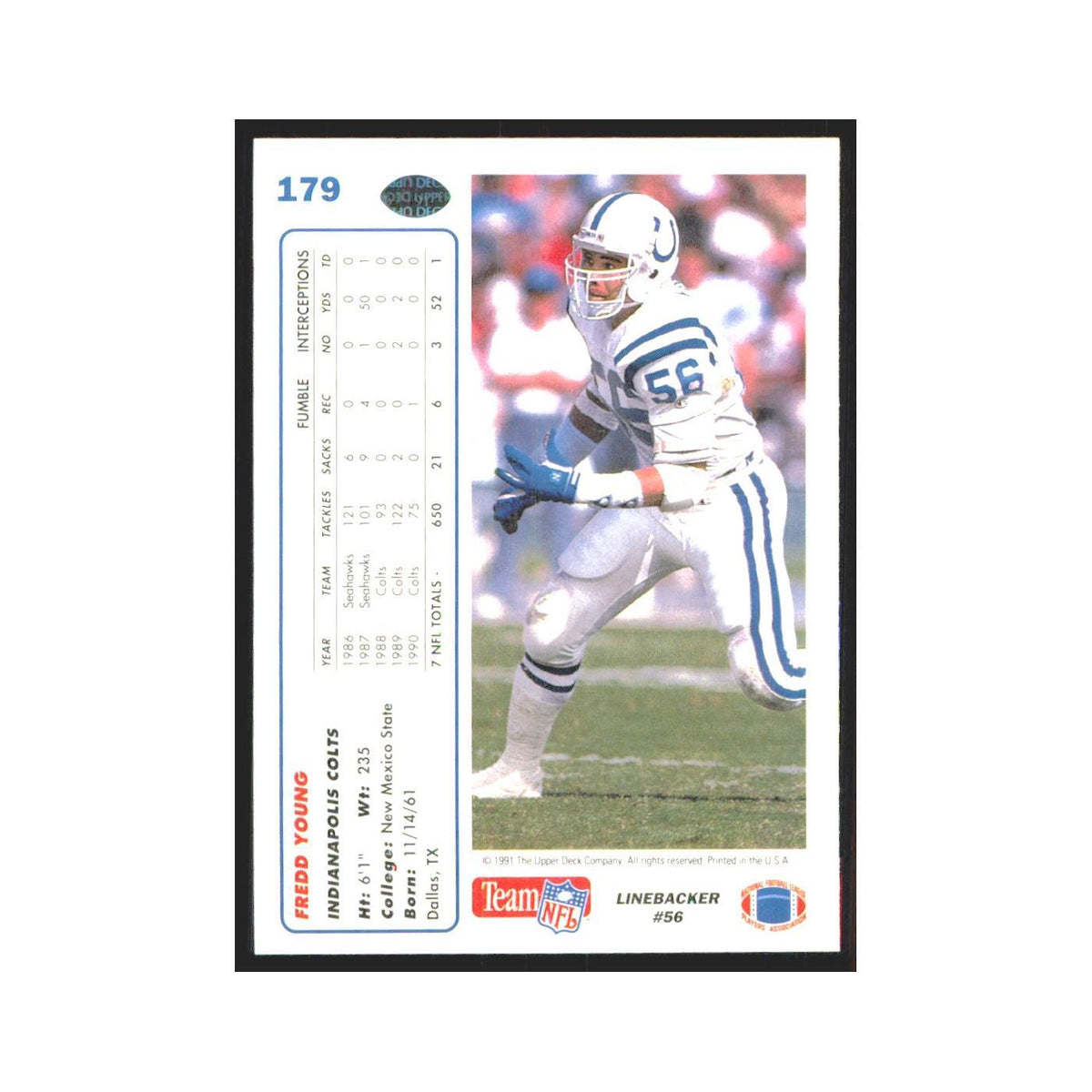 1991 Upper Deck Fredd Young Colts #179