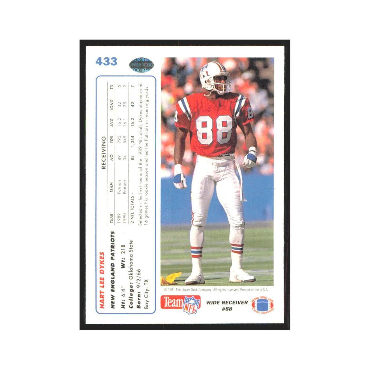 1991 Upper Deck Hart Lee Dykes Patriots #433