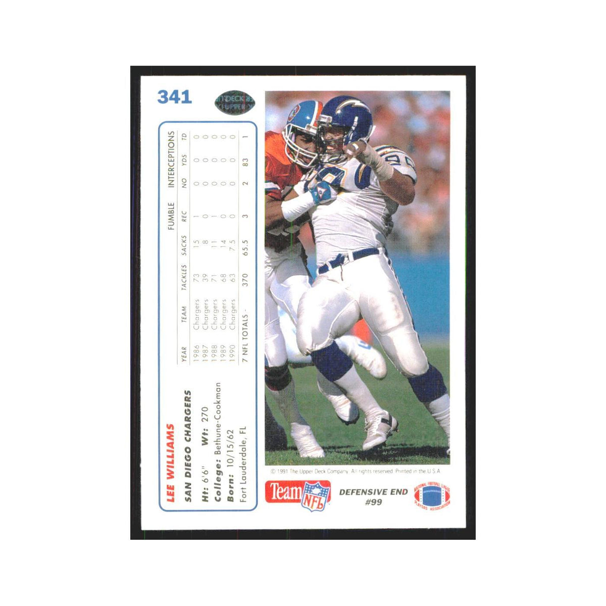 1991 Upper Deck Lee Williams San Diego Chargers #341