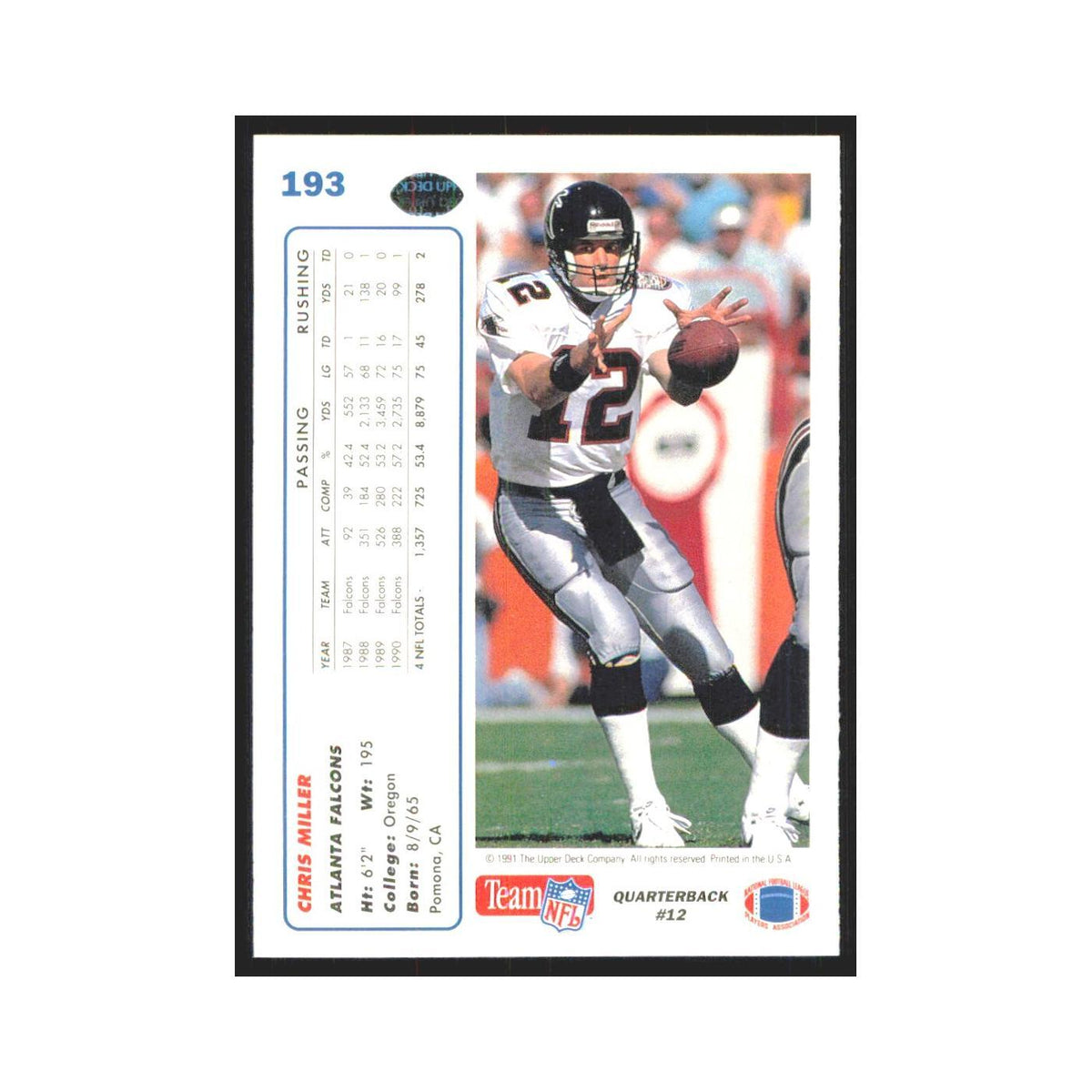 1991 Upper Deck Chris Miller Falcons #193