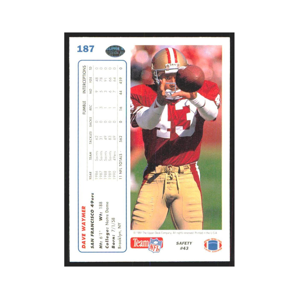 1991 Upper Deck Dave Waymer 49ers #187