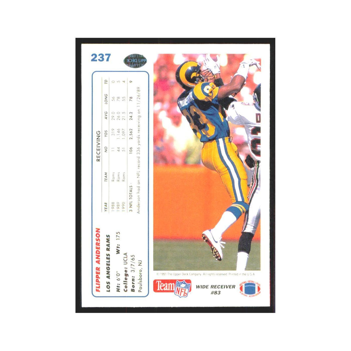 1991 Upper Deck Flipper Anderson Rams #237