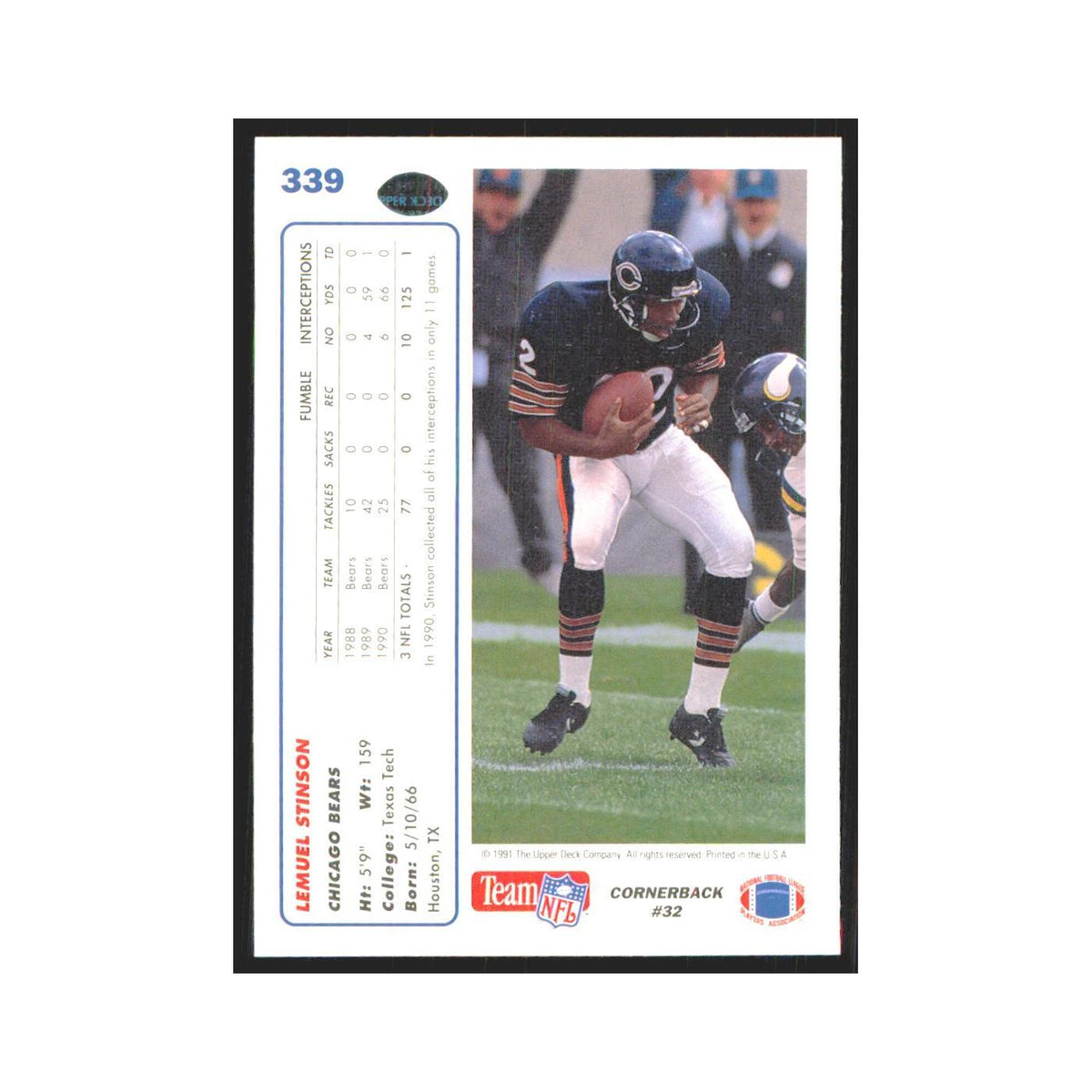 1991 Upper Deck Lemuel Stinson Bears #339