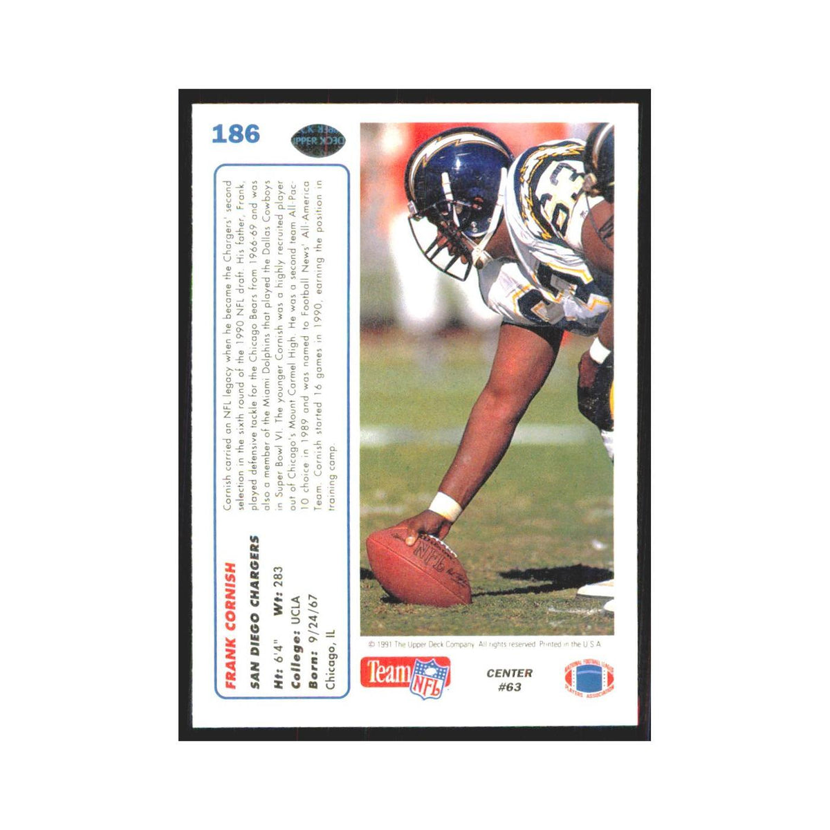 1991 Upper Deck Frank Cornish San Diego Chargers #186