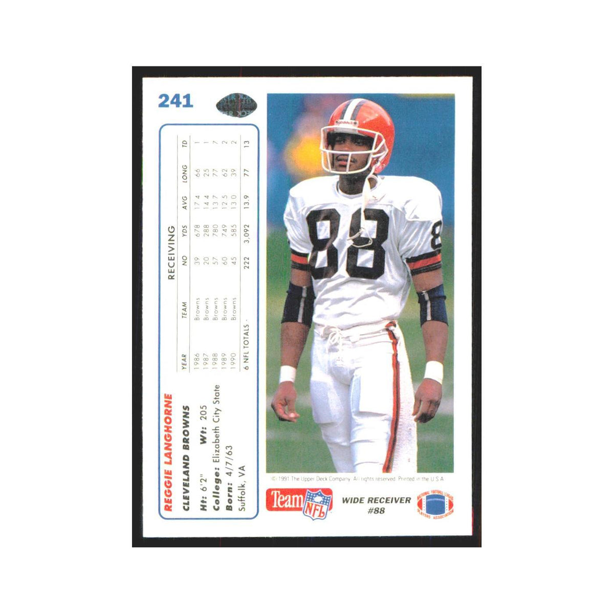 1991 Upper Deck Reggie Langhorne Browns #241