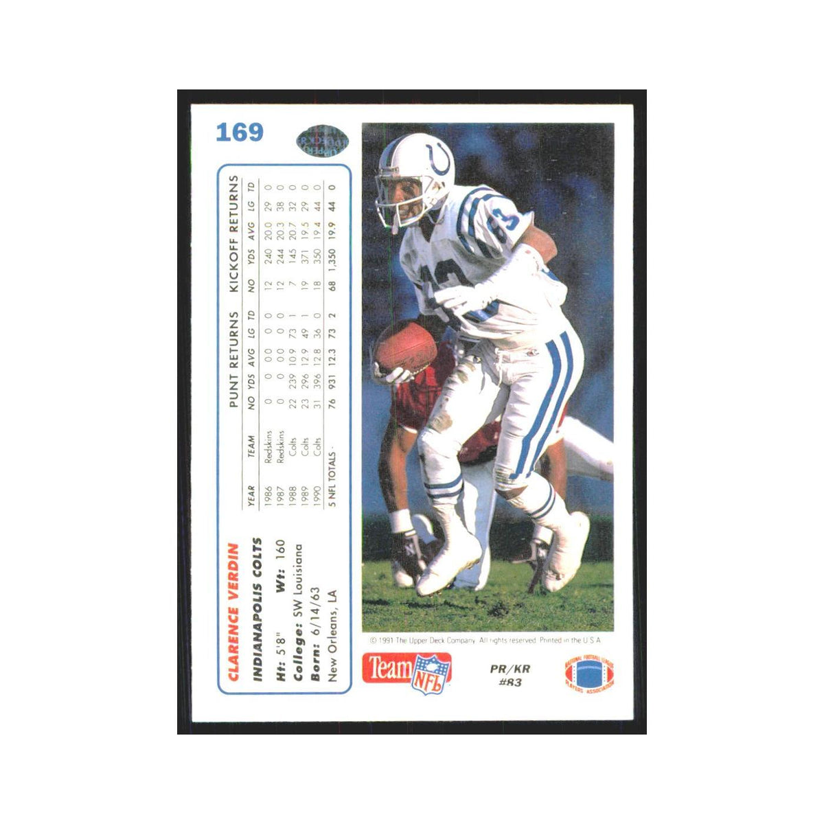 1991 Upper Deck Clarence Verdin Colts #169