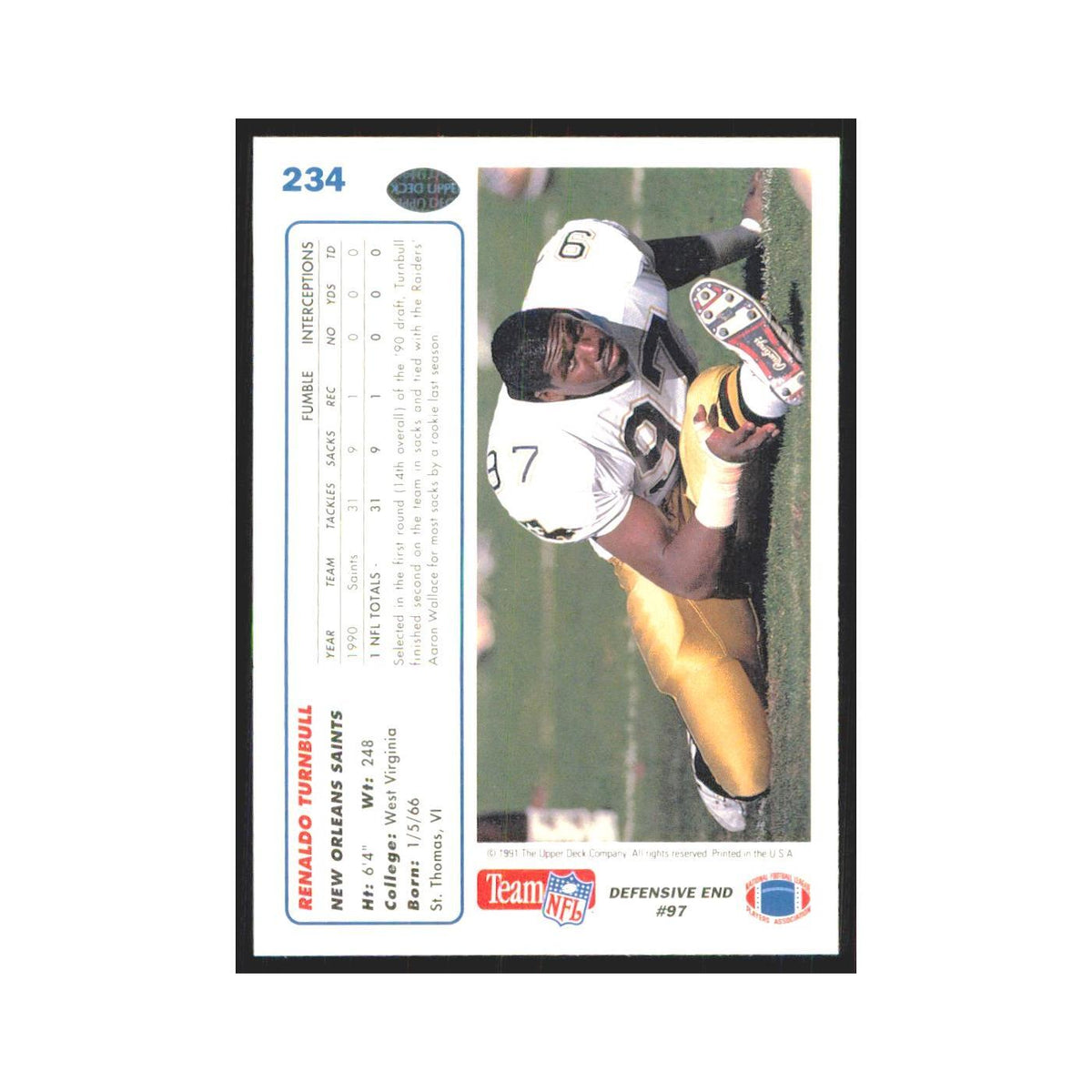 1991 Upper Deck Renaldo Turnbull Saints #234