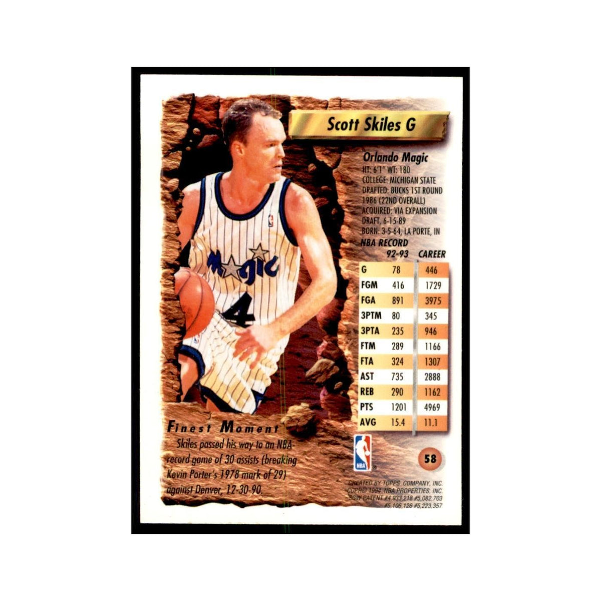 1993 Topps Finest Scott Skiles Basketball Cards #58