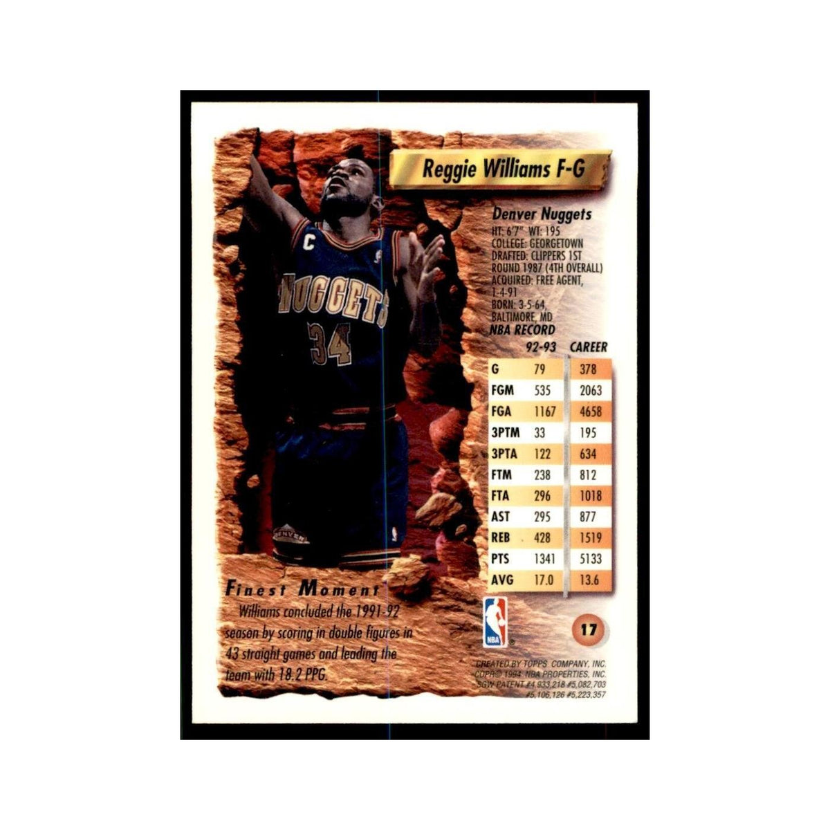 1993 Topps Finest Reggie Williams Basketball Cards #17