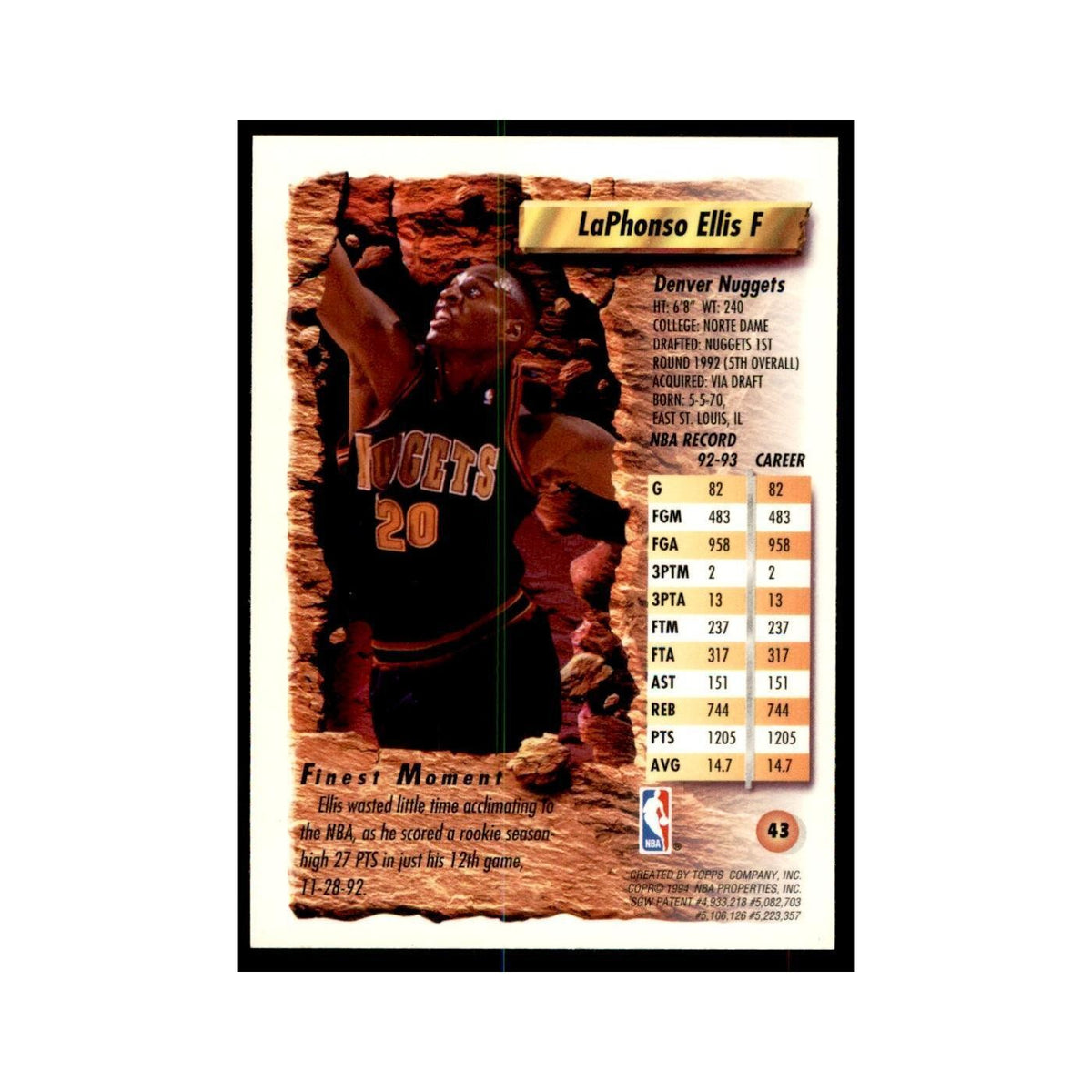 1993 Topps Finest LaPhonso Ellis Basketball Cards #43