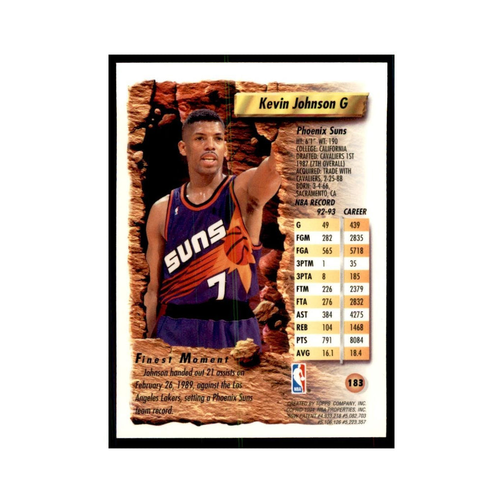 1993 Topps Finest Kevin Johnson Basketball Cards #183