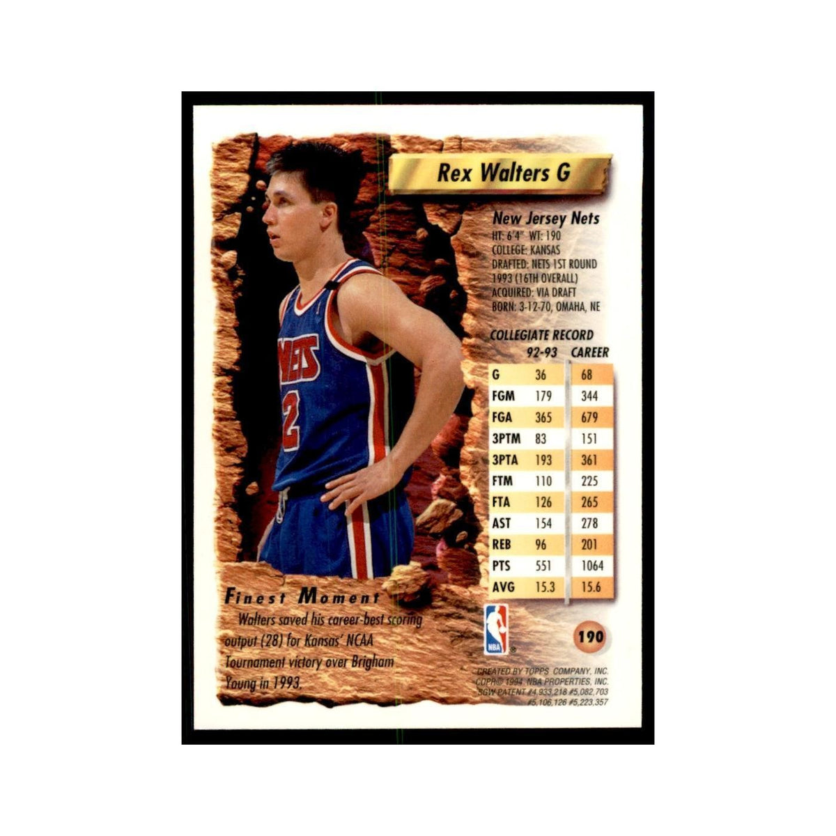 1993 Topps Finest Rex Walters Basketball Cards #190