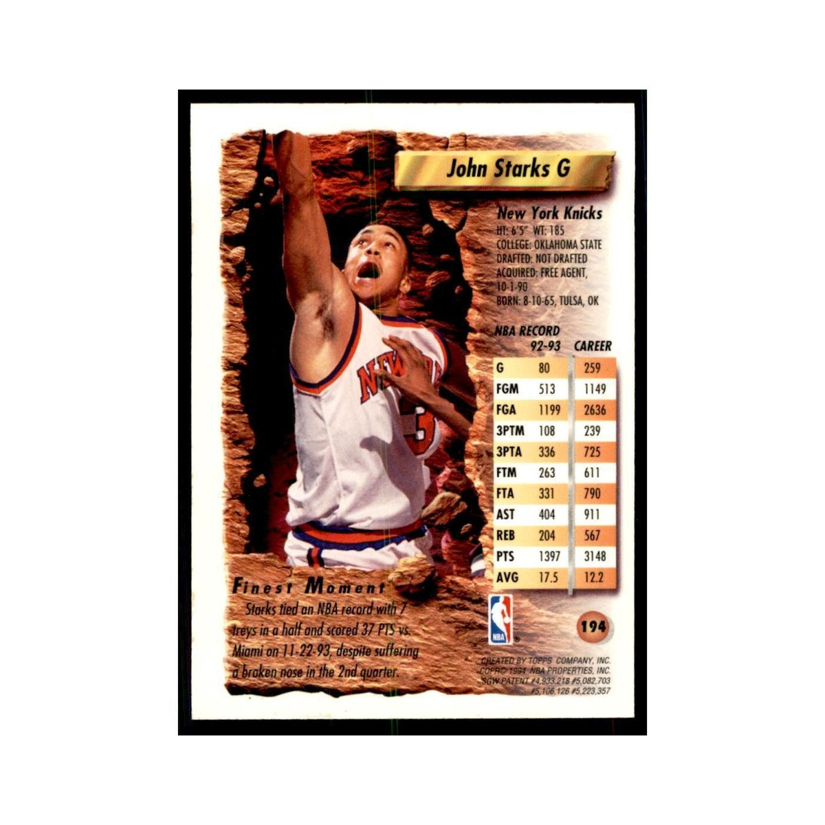1993 Topps Finest John Starks Basketball Cards #194