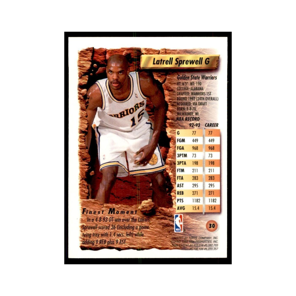 1993 Topps Finest Latrell Sprewell Basketball Cards #30