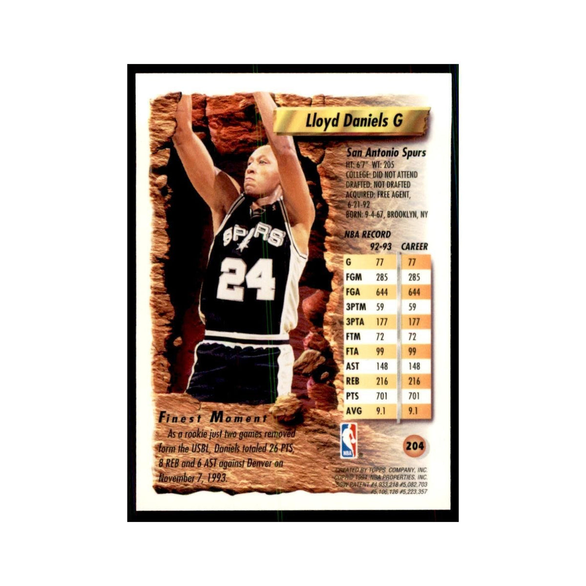 1993 Topps Finest Lloyd Daniels Basketball Cards #204
