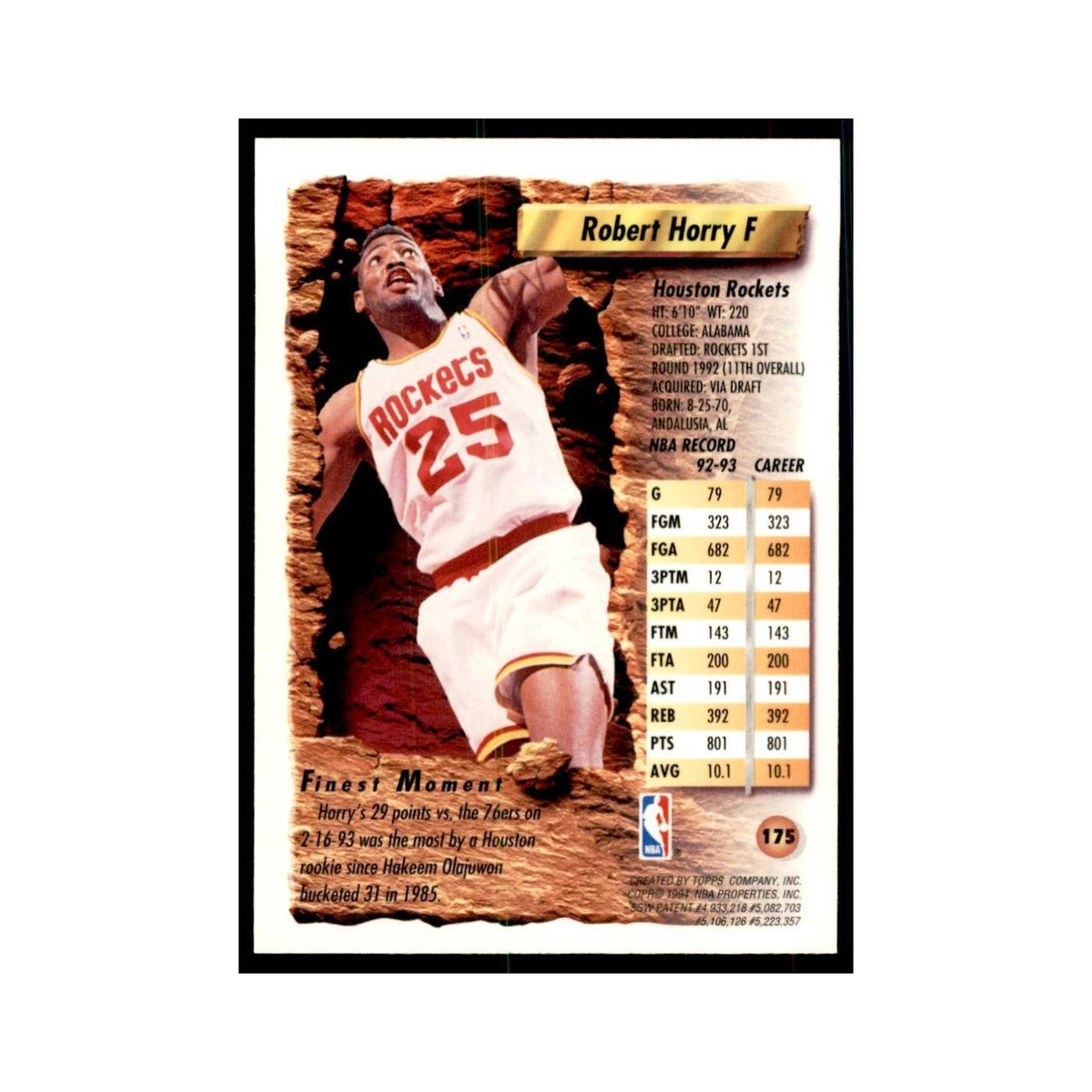 1993 Topps Finest Robert Horry Basketball Cards #175