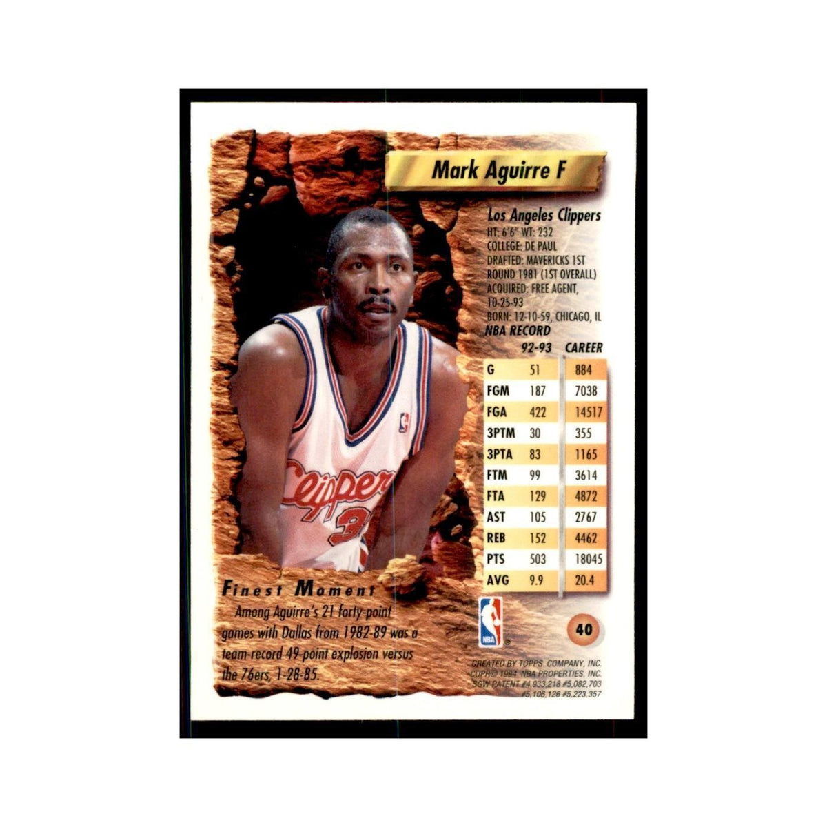 1993 Topps Finest Mark Aguirre Basketball Cards #40