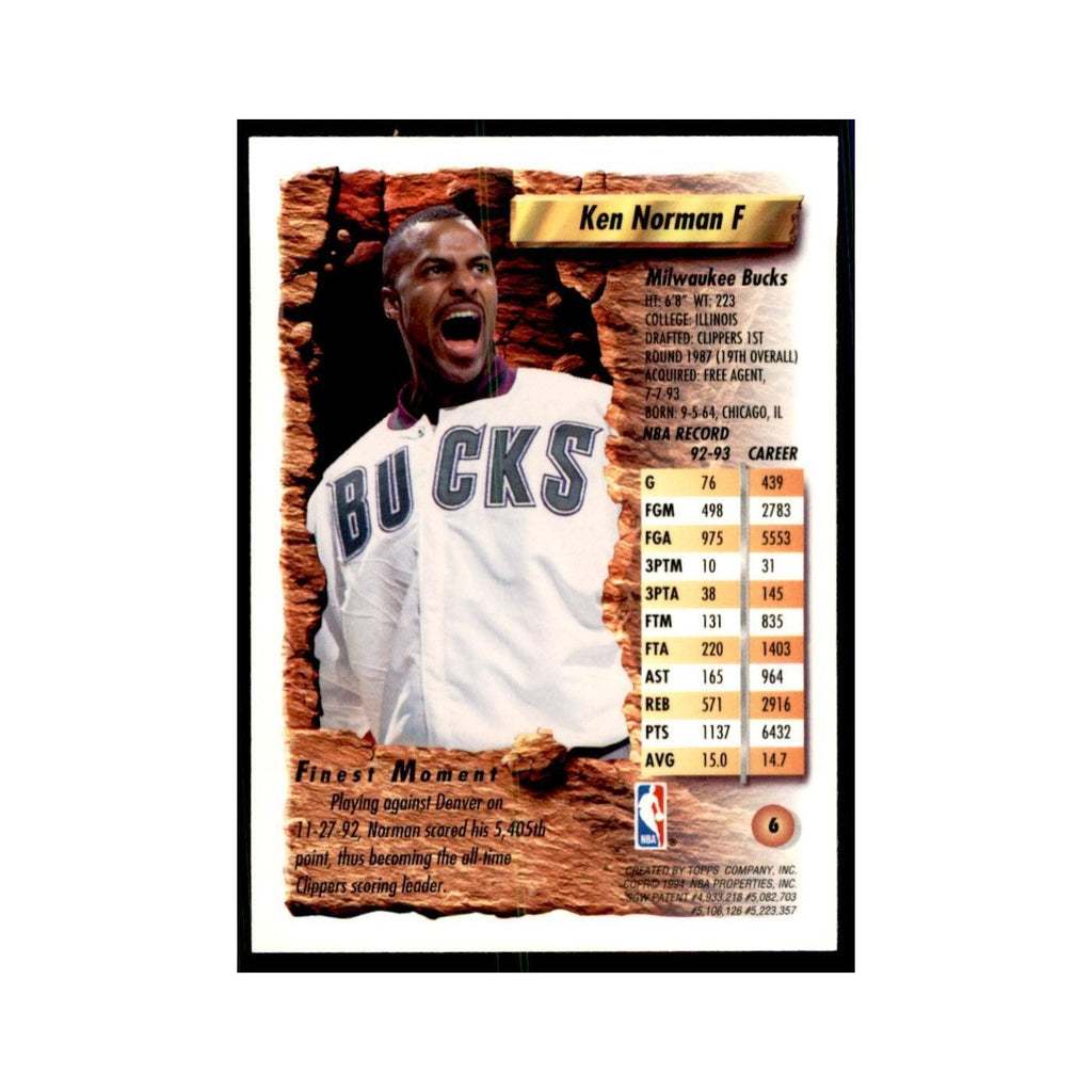 1993 Topps Finest Ken Norman Basketball Cards #6