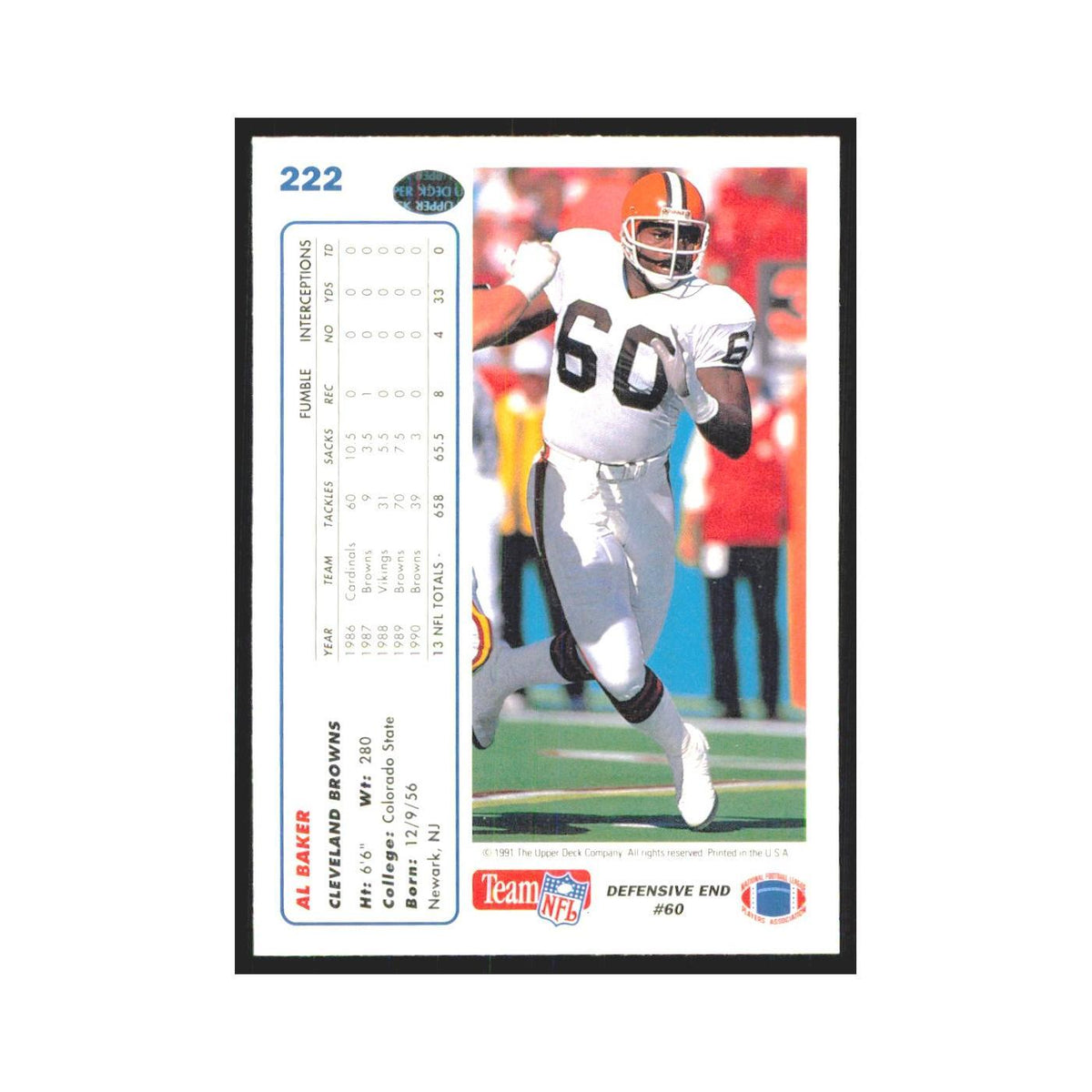 1991 Upper Deck Al Baker Browns #222