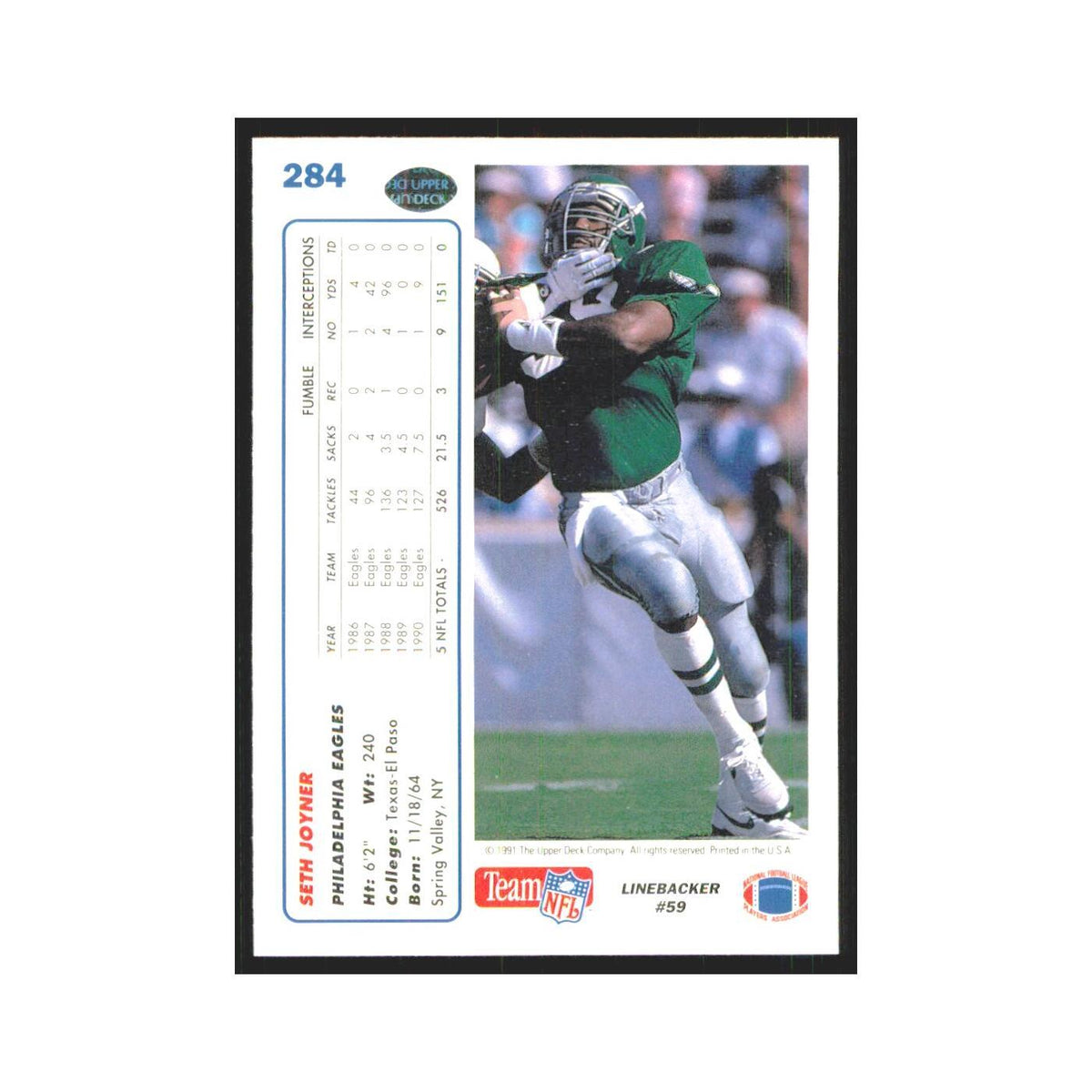 1991 Upper Deck Seth Joyner Eagles #284