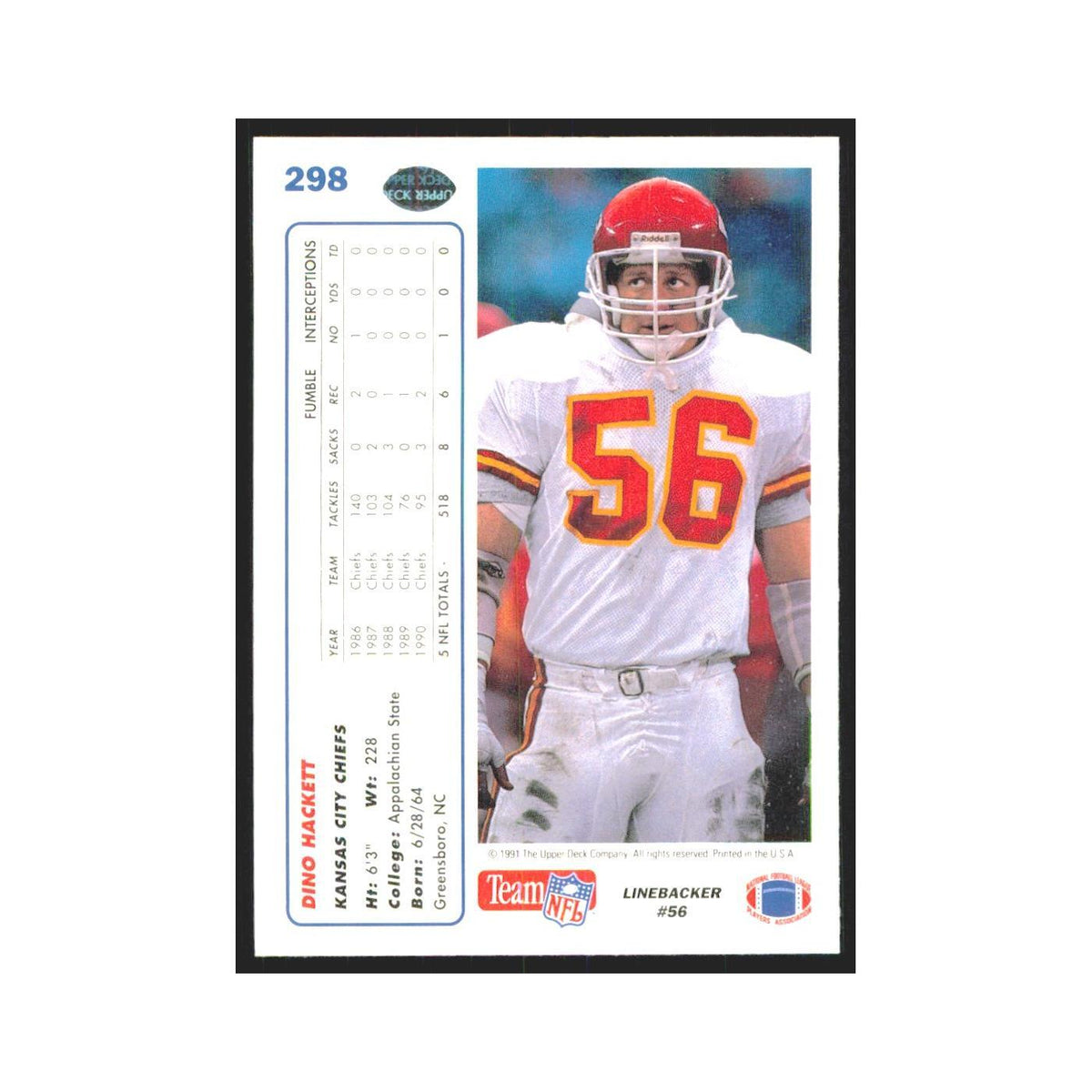 1991 Upper Deck Dino Hackett Chiefs #298