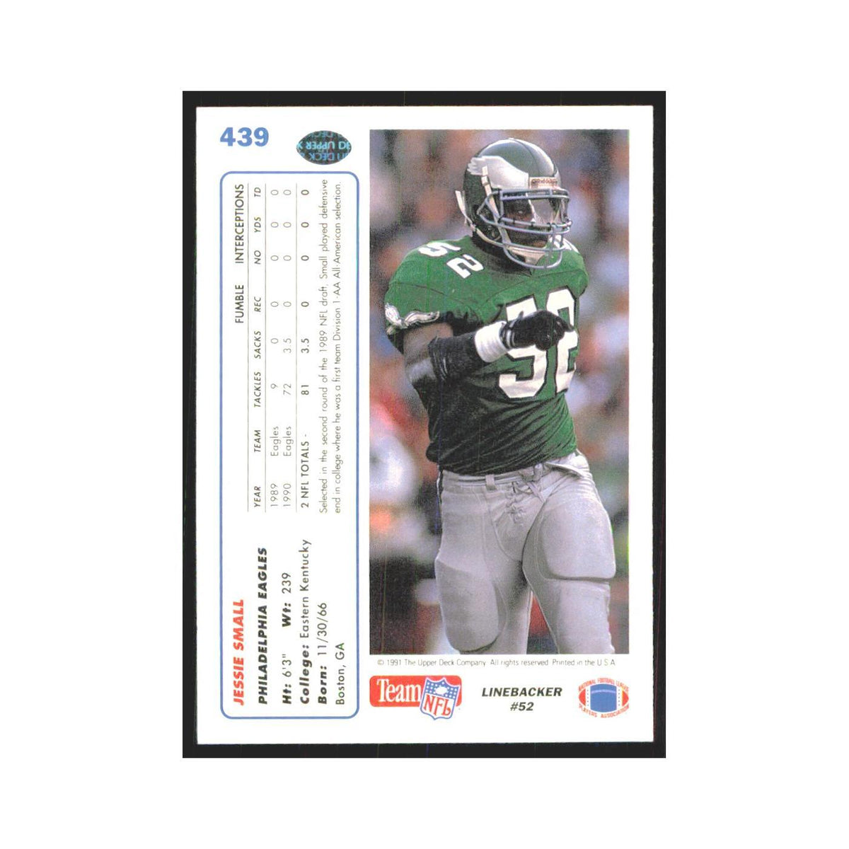 1991 Upper Deck Jessie Small Eagles #439