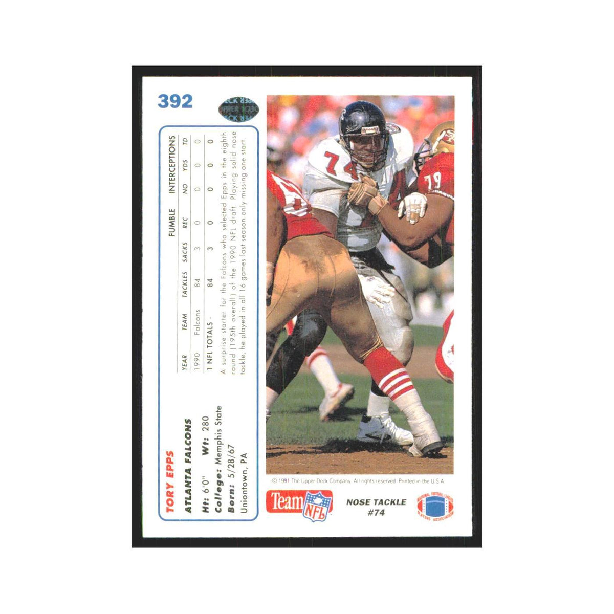 1991 Upper Deck Tory Epps Falcons #392