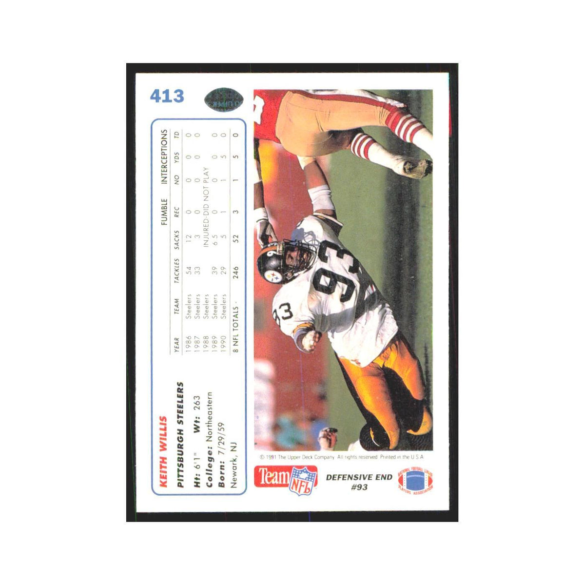 1991 Upper Deck Keith Willis Steelers #413