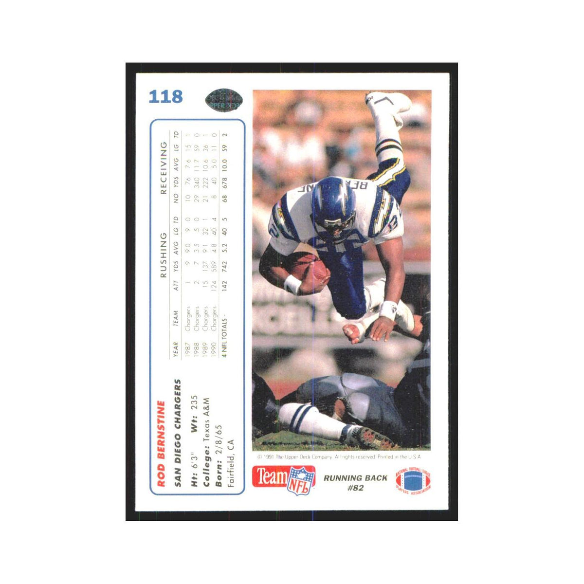 1991 Upper Deck Rod Bernstine San Diego Chargers #118