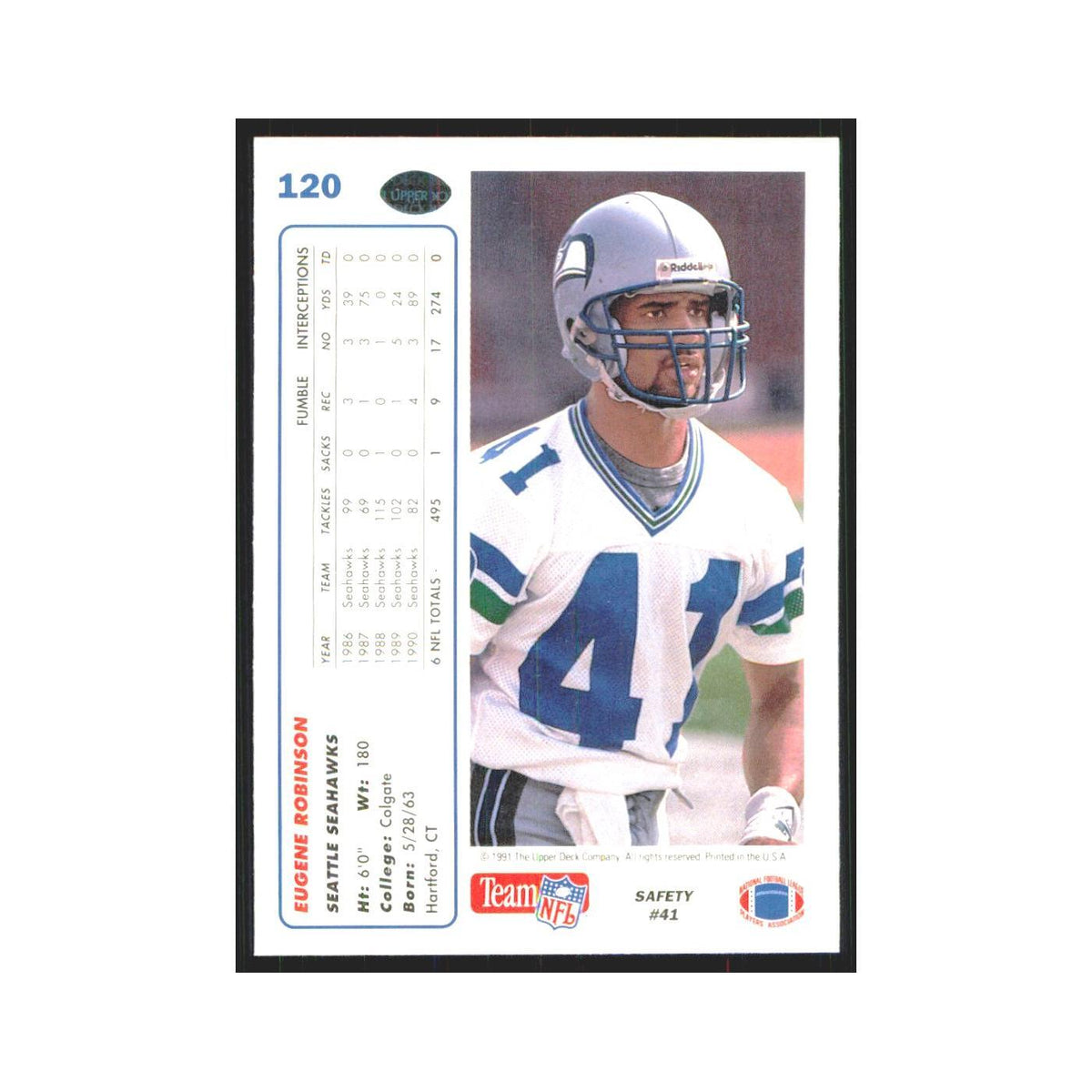 1991 Upper Deck Eugene Robinson Seahawks #120