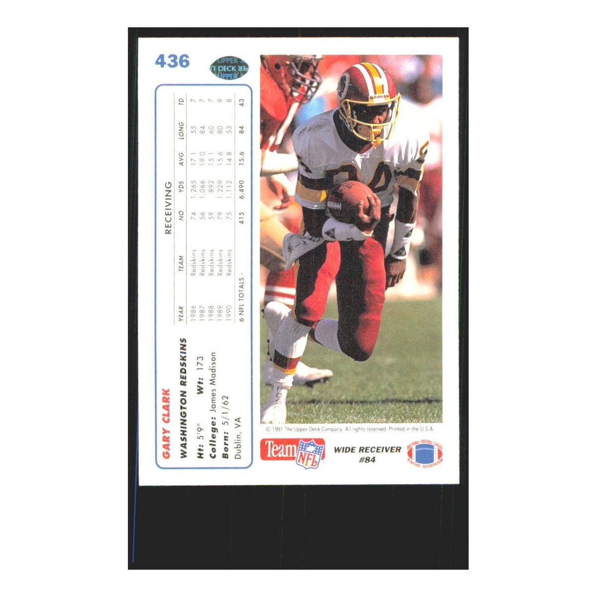 1991 Upper Deck Gary Clark Redskins #436