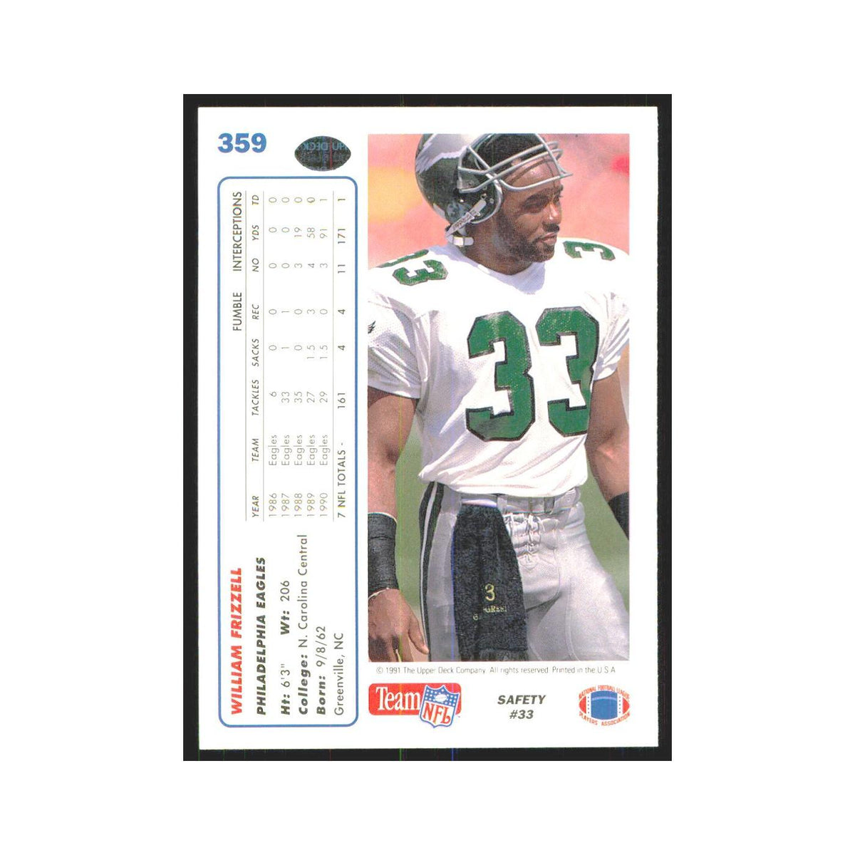 1991 Upper Deck William Frizzell Eagles #359