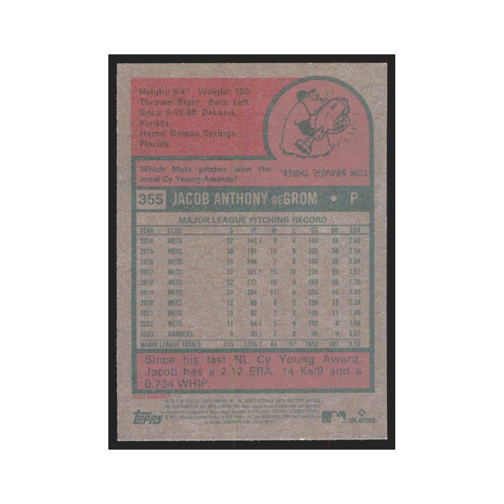 Jacob deGrom 2024 Topps Heritage #355 Texas Rangers Baseball Card NM