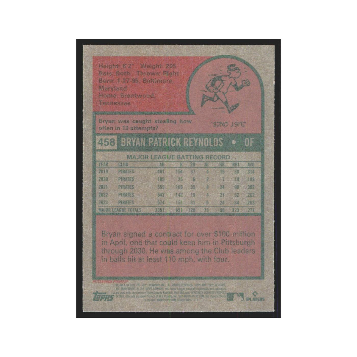 Bryan Reynolds 2024 Topps Heritage #458 Pittsburgh Pirates Baseball Card NM