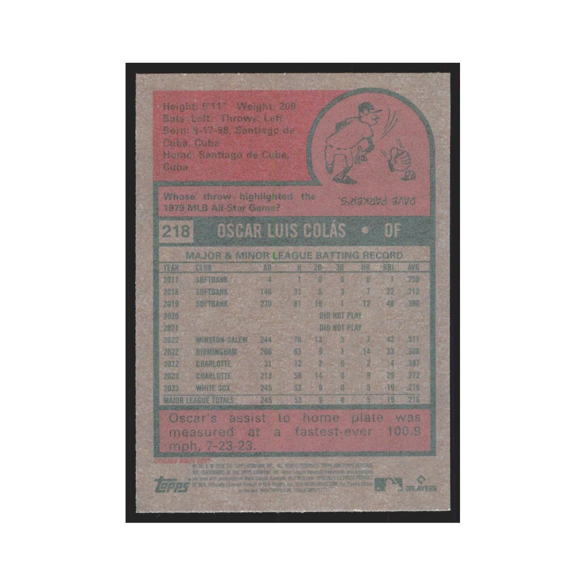 Oscar Colas 2024 Topps Heritage #218 Chicago White Sox Baseball Card NM