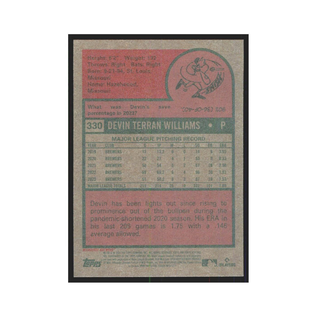 Devin Williams 2024 Topps Heritage #330 Milwaukee Brewers Baseball Card NM