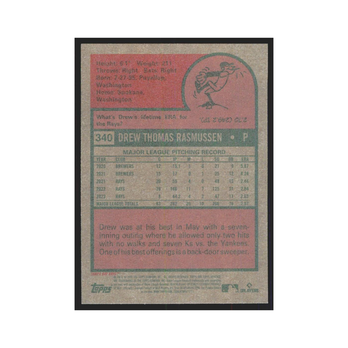 Drew Rasmussen 2024 Topps Heritage #340 Tampa Bay Rays Baseball Card NM