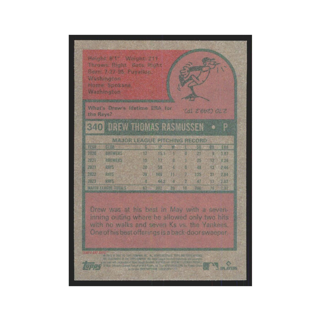 Drew Rasmussen 2024 Topps Heritage #340 Tampa Bay Rays Baseball Card NM